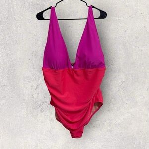 J. Crew ruched one piece colorblock swimsuit